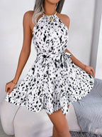 Halter Ruffle Leopard Print Mini&Short Dresses
