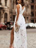 Wrap-up V-neck Bandage Slit Vacation And Leisure Maxi Dresses