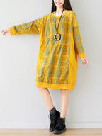 Crew Neck Printed Sweatshirt Dress