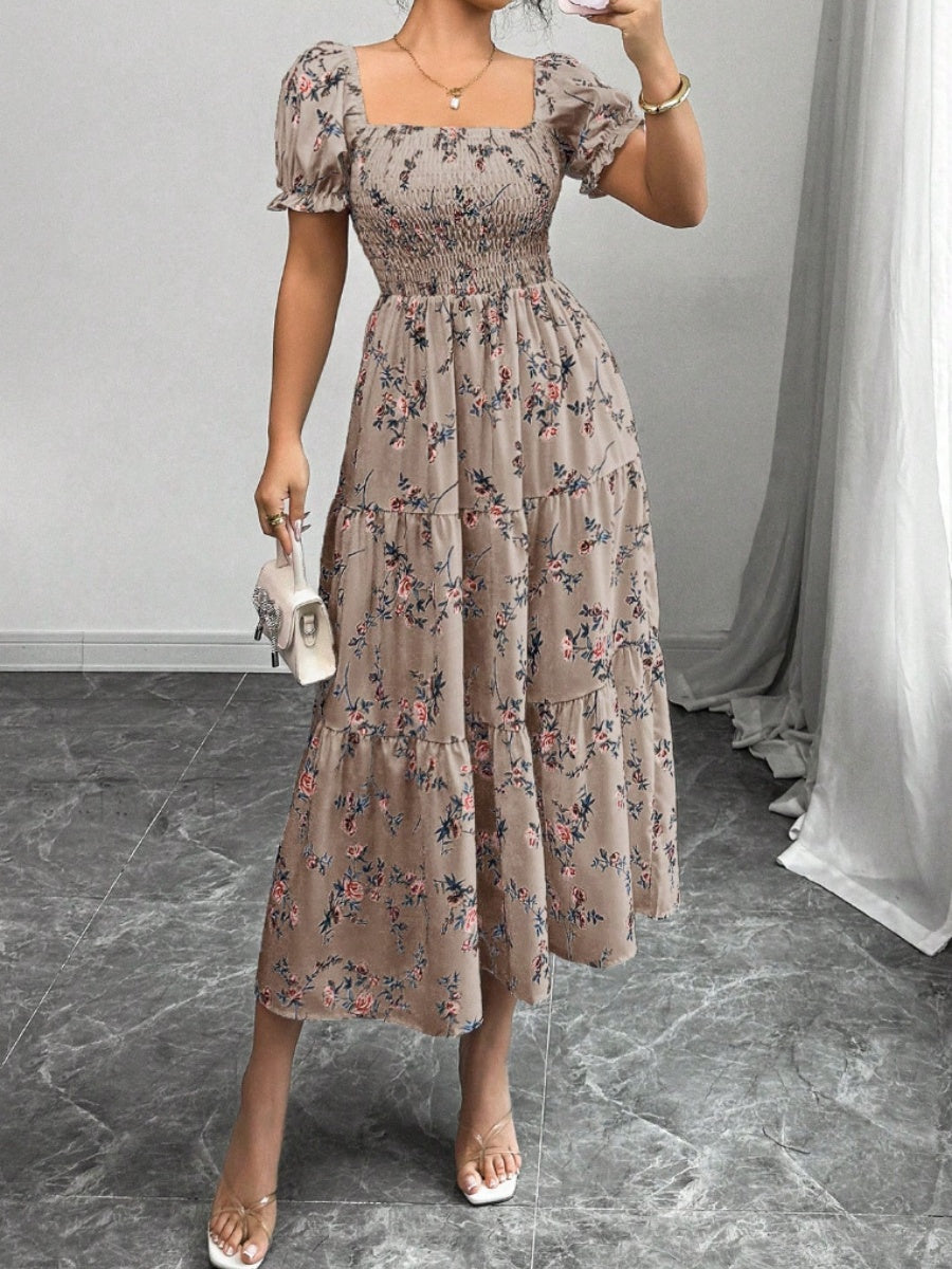 Puff Sleeve Printed Maxi Dresses