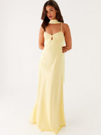 V-neck, Tie-up, Backless Satin Maxi Dress With A Resort Style