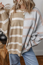 Long Sleeves Color Block Striped Oversized Sweatshirt