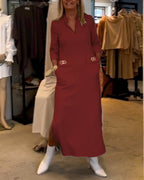 Magaly Timeless Solid Color Slit Dress with 3/4 Sleeves Premium Wardrobe Essential