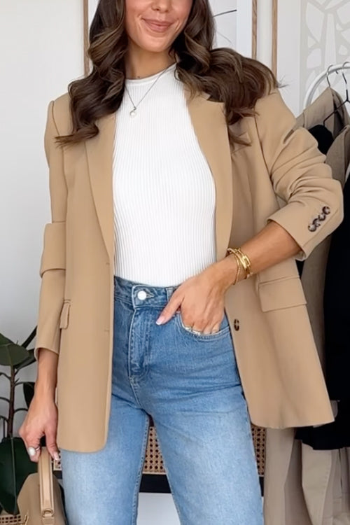 Notch Lapel Button Down Office Blazer Jacket
