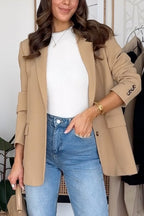 Notch Lapel Button Down Office Blazer Jacket