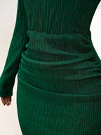 Knitting Long Sleeve High Waist Slim-fit Hip-hugging Drawstring Maxi Dresses