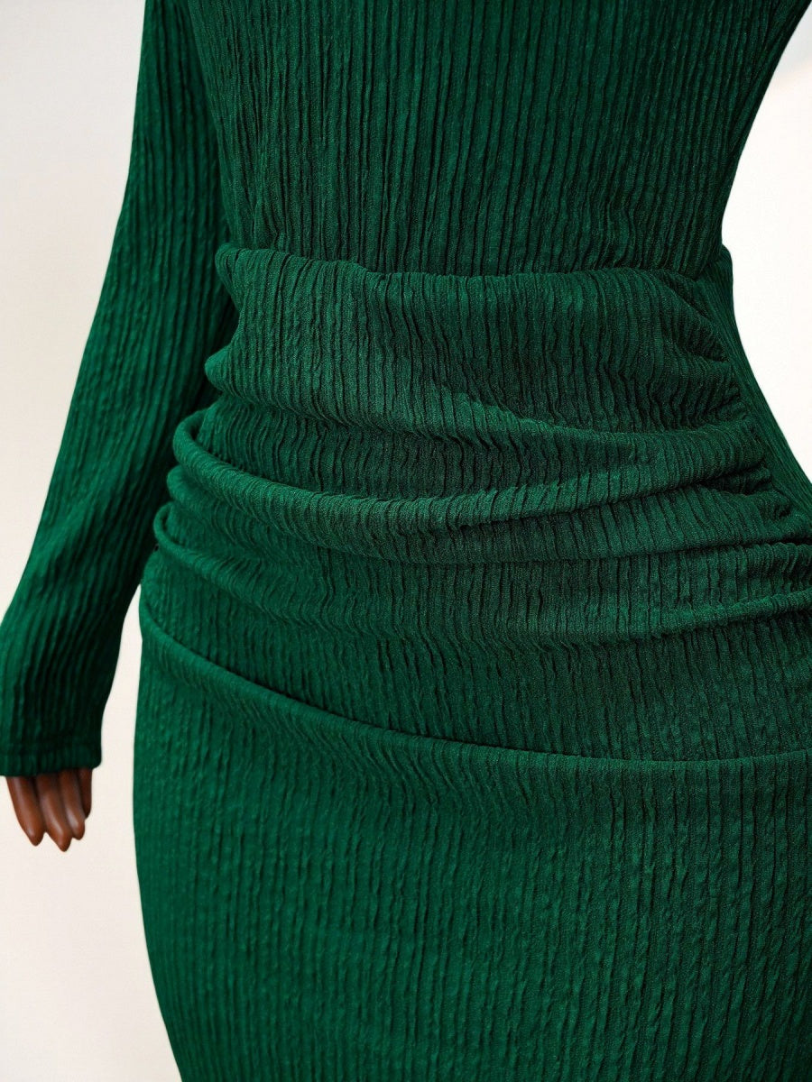 Knitting Long Sleeve High Waist Slim-fit Hip-hugging Drawstring Maxi Dresses
