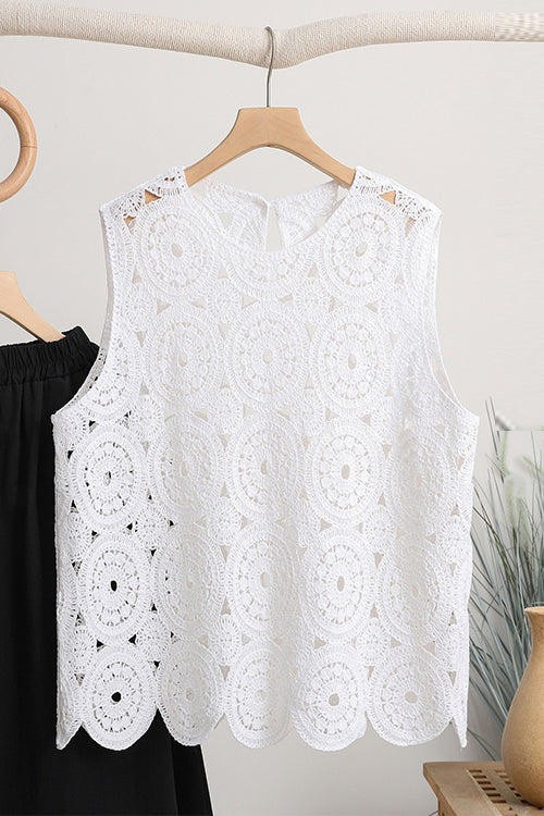 Round Neck Sleeveless Hollow Out Crochet Top