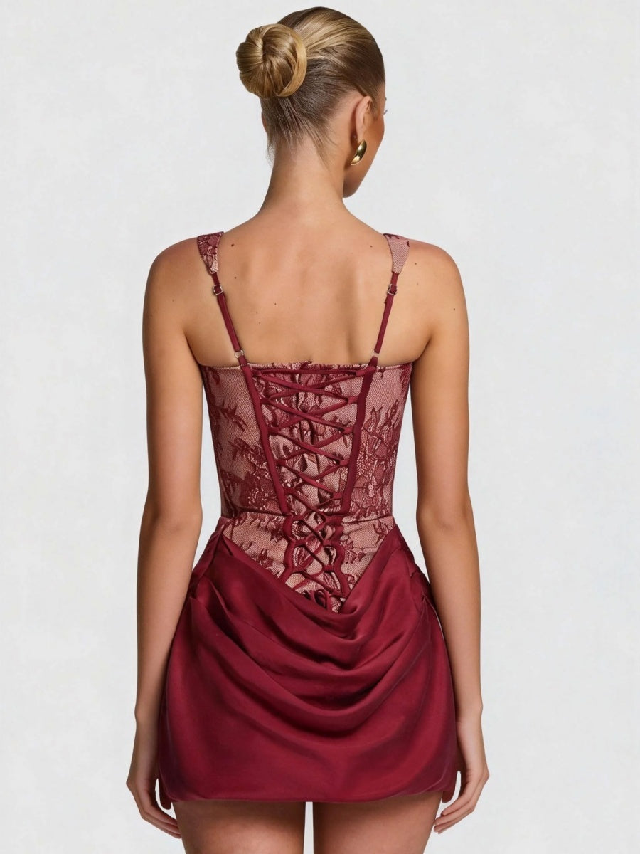Lace Floral Gathering Waist Corset Formal Dress Mini&Short Dresses