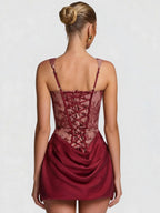 Lace Floral Gathering Waist Corset Formal Dress Mini&Short Dresses