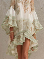 Ruffled, Vacation-style Loose-fitting, Flowy Short Dress