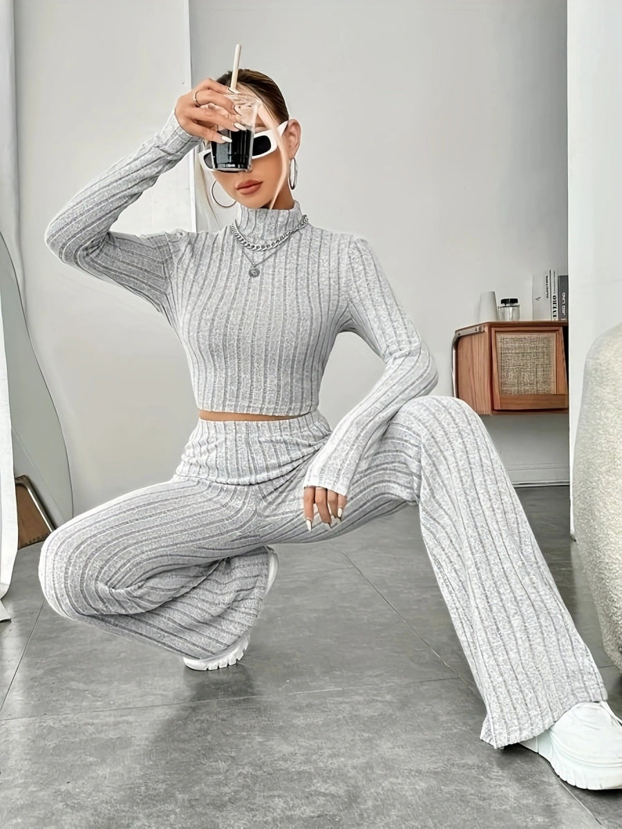 Mock Neck Slim Fit Knitted Two-Piece Set