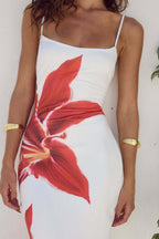 Spaghetti Strap Square Neck Oversized Floral Print Bodycon Maxi Dress