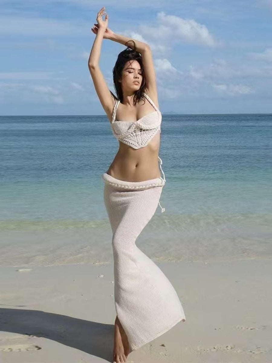 Resort-style Slit Skirt Set, Sexy Two-piece Set With Cutouts