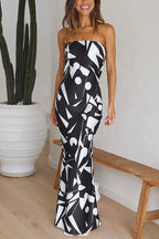 Off Shoulder Sleeveless Geometric Printed Maxi Party Dress