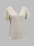V-neck Lace-trimmed Short-sleeved T-shirt