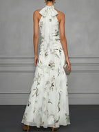 Halter Printed Temperament Waist Parties Maxi Dresses