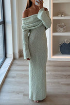 Off Shoulder Hollow-out Knit Stretchy Maxi Dress