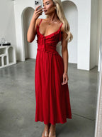 Ruffle Solid Color Camisoles Bandage Maxi Dresses