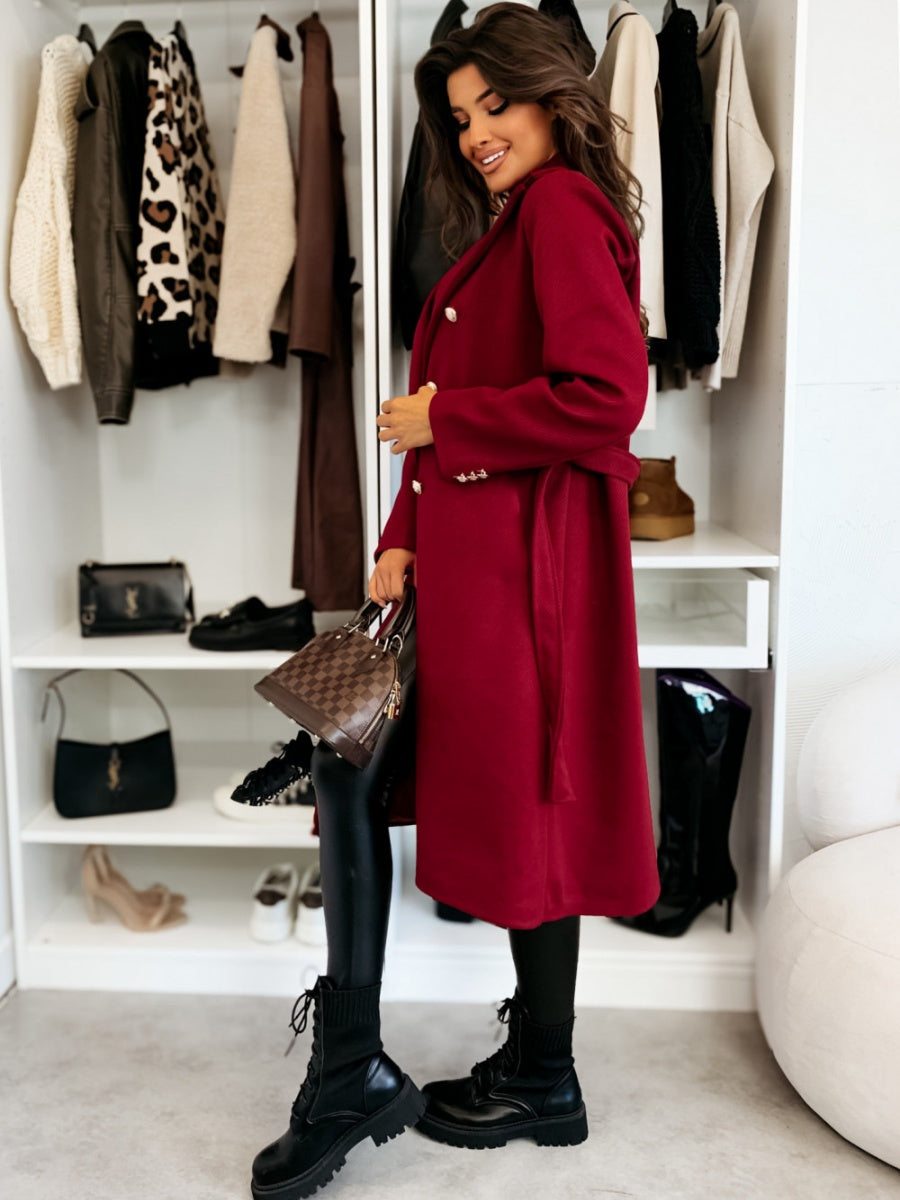 Long Lace-up Woolen Coat