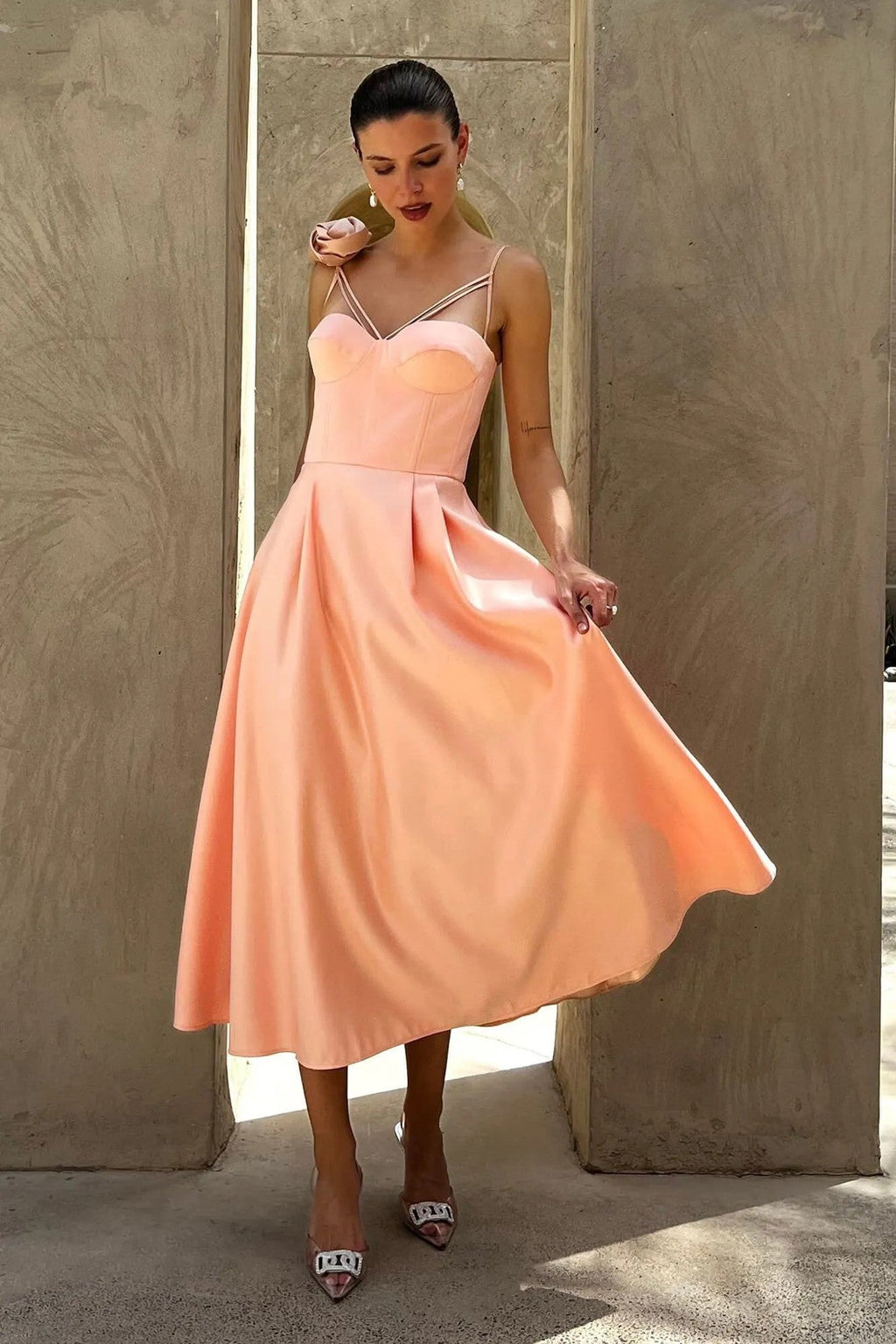 3D Flowers Shoulder Strap Formal Dress Maxi Dresses