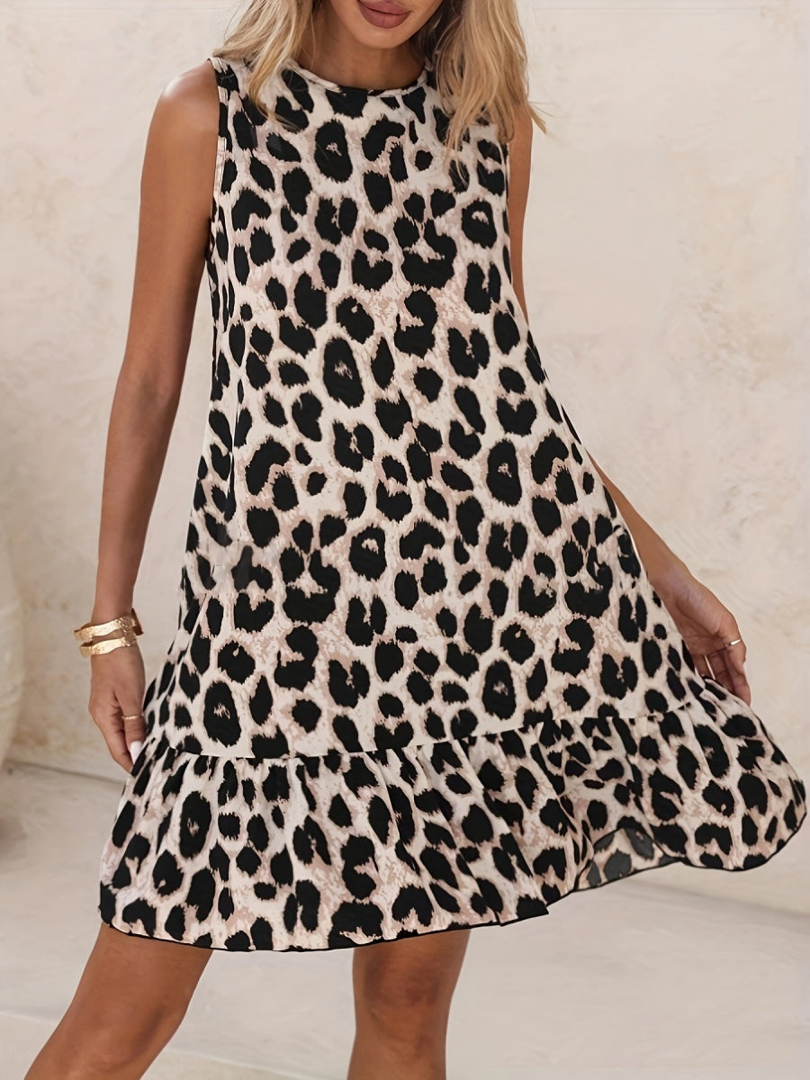 Leopard Print A-line Sleeveless Short Dress