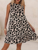 Leopard Print A-line Sleeveless Short Dress