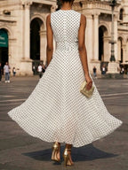 Sleeveless Polka Dots Waist Grace Temperament Maxi Dresses