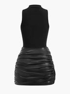 Sleeveless Mini Dress With Front Tie And PU Trim Two-piece Set