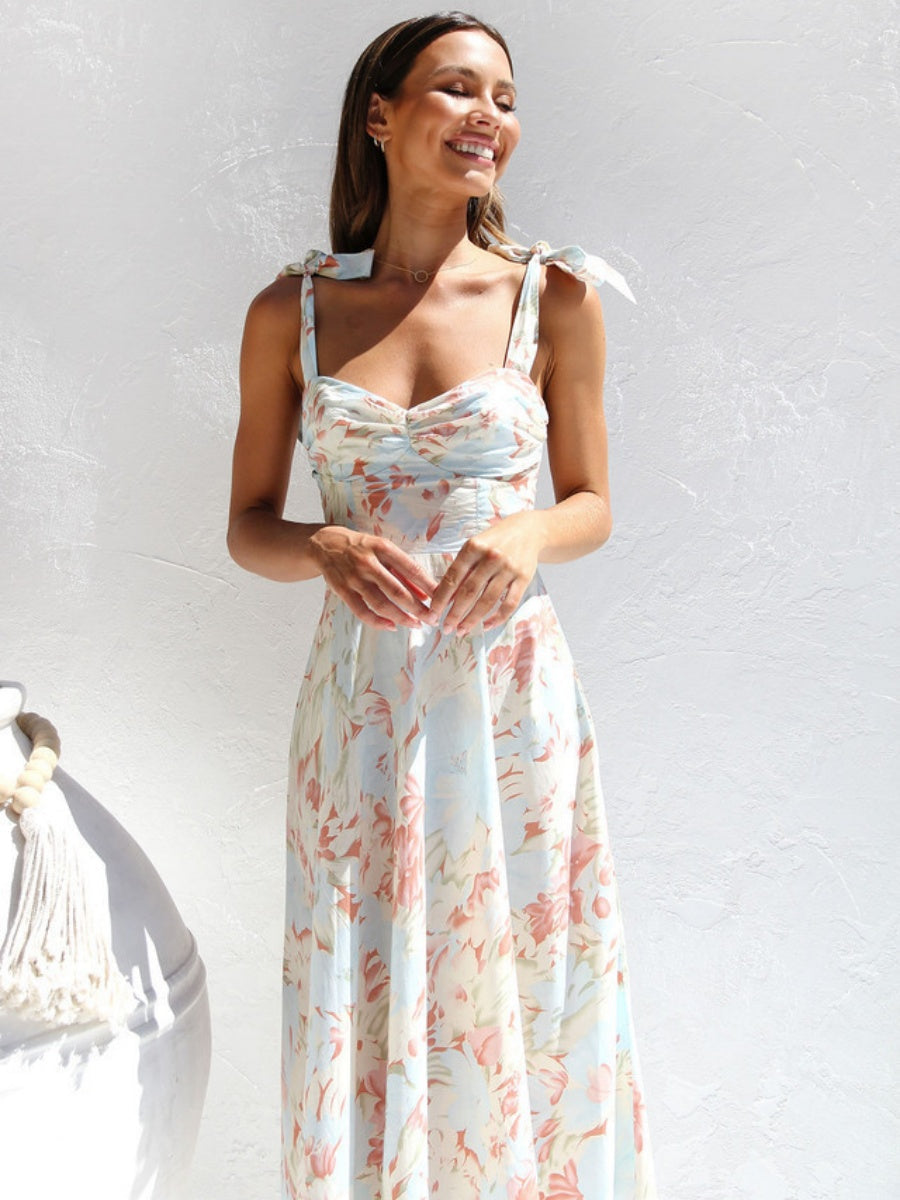 Floral Bandage Waist Midi Dresses