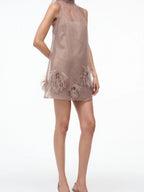 3D Flowers Feather Straight-fit Mini&Short Dresses