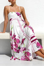 Spaghetti Strap High Waist Floral Print Swing Maxi Vacation Dress