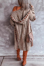 Elbow Patch Color Block Hoodied Midi Cardigan