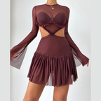 Crewneck long sleeve mesh ruched mini dress  | Festival Outfits Women