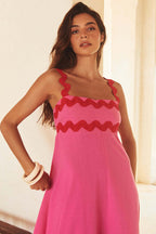 Scalloped Ric Rac Trim Sleeveless A-Line Maxi Dress