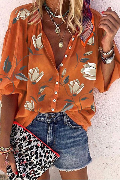 Floral Print Long Sleeves Button Front Shirt