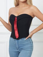 Tie Cuff Fishbone Chest Wrap Slim Waist And Sexy Tank Tops&Camis