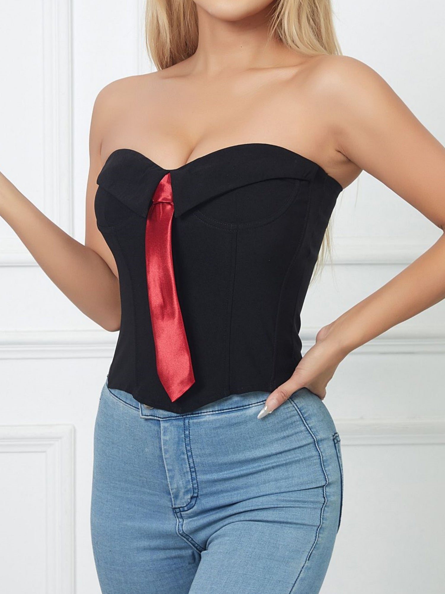 Tie Cuff Fishbone Chest Wrap Slim Waist And Sexy Tank Tops&Camis