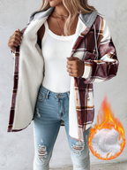 Plaid Long Sleeve Plush Hooded Jackets
