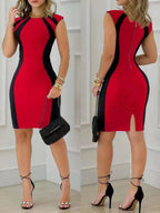 Black And White Splicing Color-blocked Hip-hugging Mini&Short Dresses