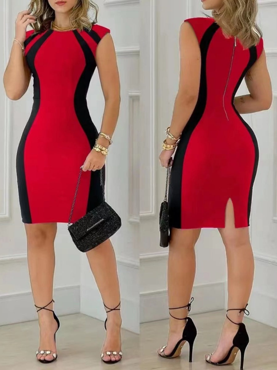 Black And White Splicing Color-blocked Hip-hugging Mini&Short Dresses