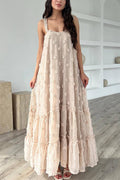 Floral Appliques Ruffle Trirm Swimg Maxi Cami Dress