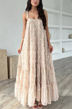 Floral Appliques Ruffle Trirm Swimg Maxi Cami Dress