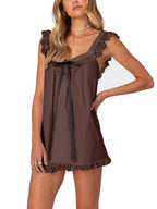 Bow Lace Trim Spaghetti Strap Backless Mini&Short Dresses