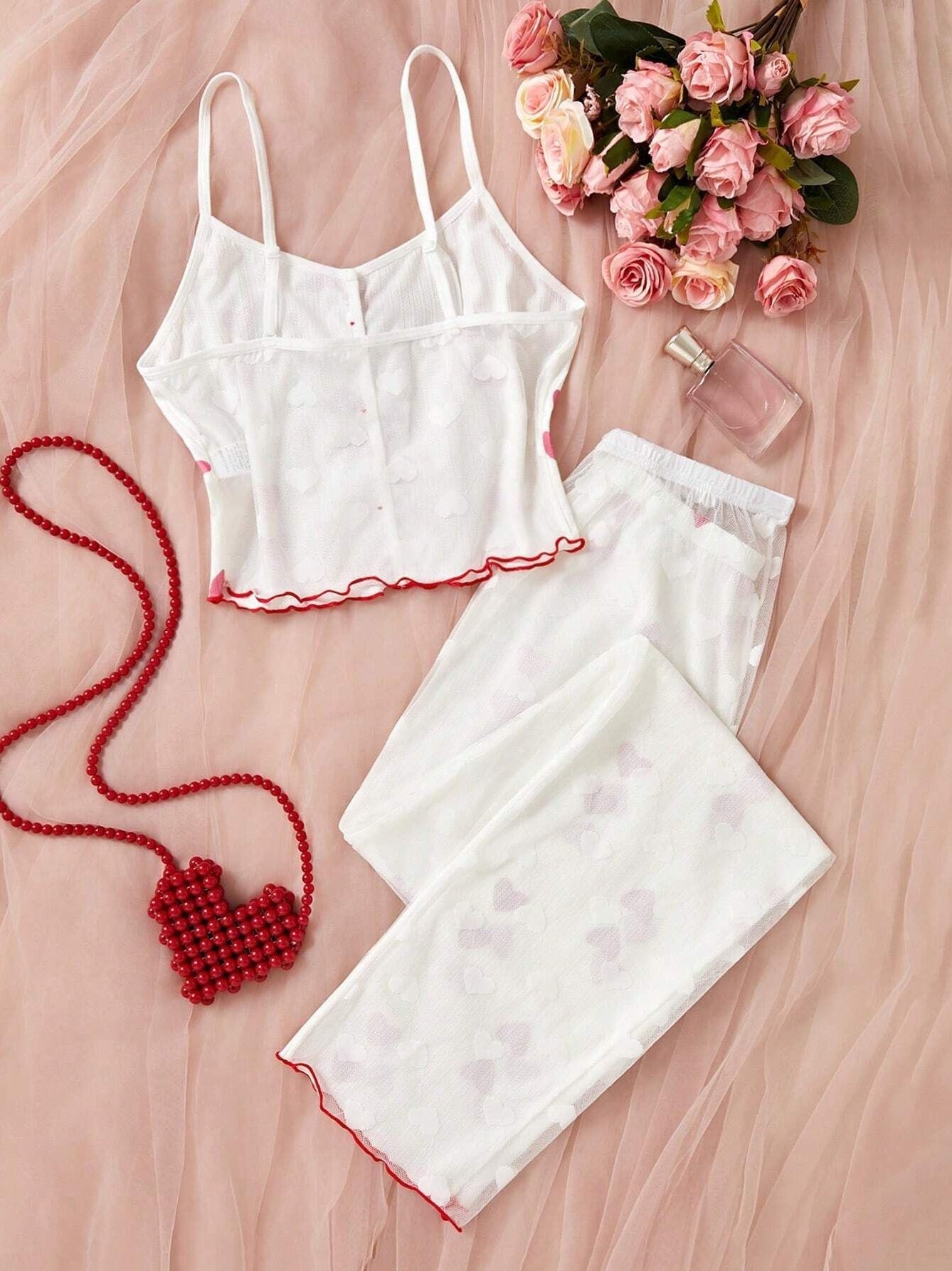 Mesh Patchwork Printed Camisole Nightgown