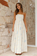 Square Neck Spaghetti Strap Graphic Print Empire Waist Maxi Dress