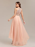 Halter Sequins Mesh Irregular Hem Formal Dress Maxi Dresses