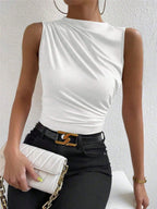 Pleated Mock Neck Tank Tops