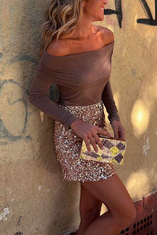 Off Shoulder Long Sleeves Bottoming Shirt