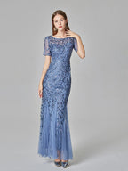 Embroidery Sequins Fishtail Spliced Mesh Formal Dress Maxi Dresses